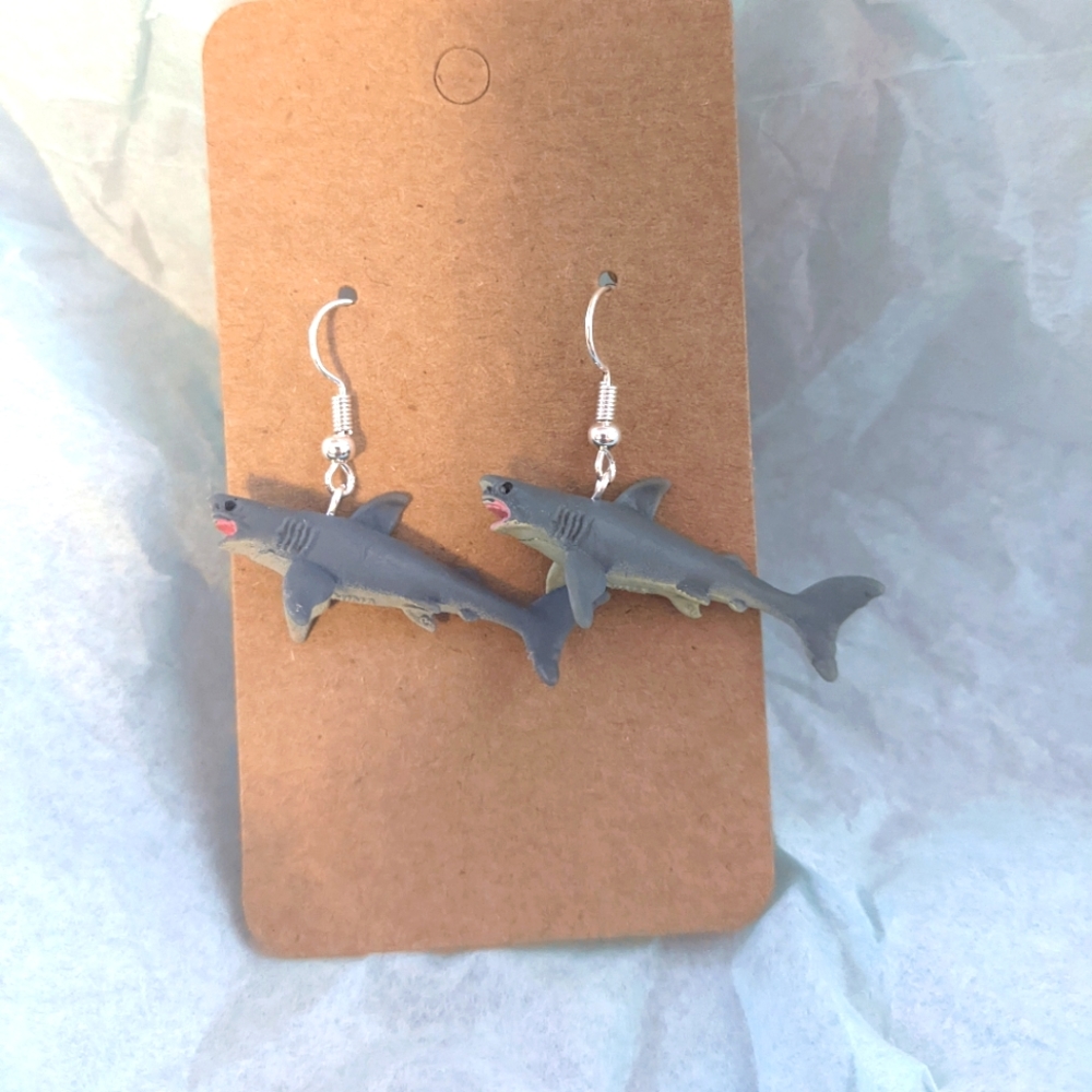 Grey shark earrings